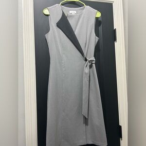 Calvin Klein Black and White Asymmetrical Sheath Dress